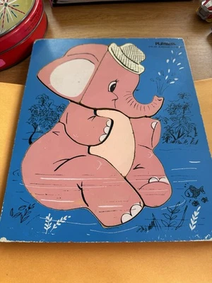 Vintage Playskool wooden puzzle 275-36, Elephant, 7 pieces. Made in USA. ca.1970 - Image 1 of 4