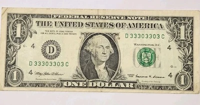 1999 One Dollar Neat Count Down Series Of 3 And Zeros. 33303303 Circulated - Image 1 of 4