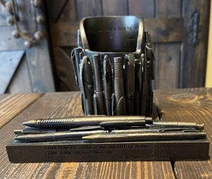 Vintage Desk Pen Holder Metal Pewter “Mightier Than The Sword” & Paperweight - Picture 1 of 14