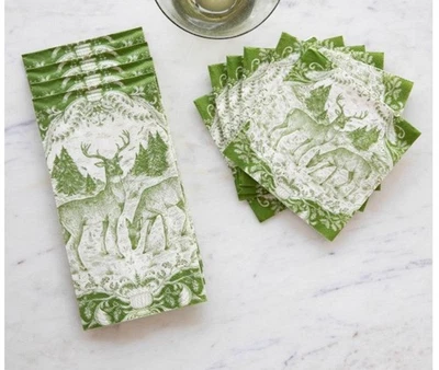 Servilletas de invitados de cóctel verde ciervo baño Navidad vintage Hester & Cook 20 + 16 Foto 1 de 3