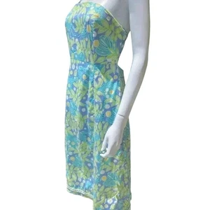Lilly Pulitzer Vtg. Strapless Blue Crabby Back Tie Structured Bodice Dress Sz. 8 - Picture 1 of 11
