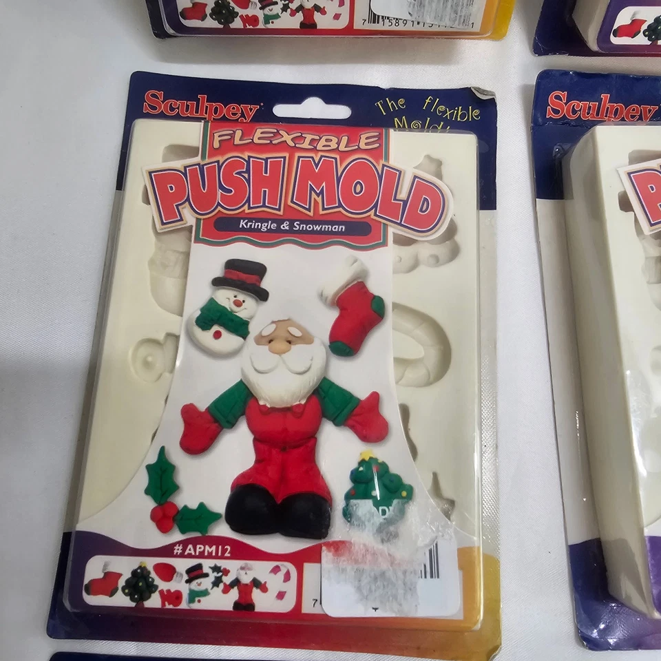 Lote 6x SCULPEY Molde de Empuje Flexible Kringle Santa y Muñeco de Nieve Árbol de Navidad Acebo Foto 1 de 4