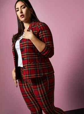 Torrid Plus Size 3X Betsey Johnson Red Plaid Tartan Holiday Ponte Blazer Jacket - Image 1 of 4