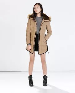 Zara Women Jacket Long Down Anorak With Piping Parka Puffer XL - Picture 1 of 4