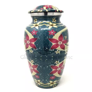 Cremation urn Blue Floral Aluminium Large for Human Ashes - Picture 1 of 5