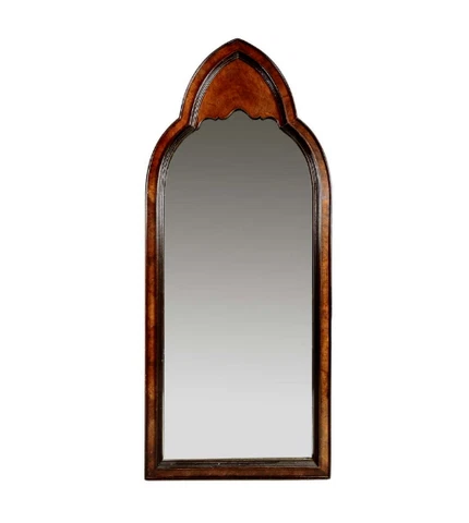 Vintage Gothic Revival Burl Wood Arched Wall Mirror Cathedral Tudor 870 Cover