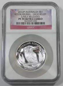 2012P Australia S$1 Kookaburra High Relief Early Releases NGC PF 70 Ultra Cameo - Picture 1 of 4