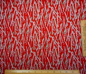 Christmas Quilt Fabric 7/8+ Yard Candy Canes Metallic Gold on Red Cotton Vtg #41 - Picture 1 of 2