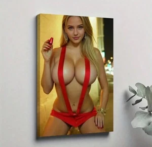 CANVAS FRAMED Poster Hot Blonde Busty Boob Lingerie Girl Woman Sexy Gift Mancave - Picture 1 of 3