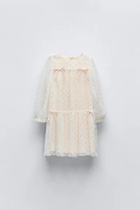 Zara Kids EMBROIDERED TULLE DRESS In Ecru Size 4 Years New - Picture 1 of 4