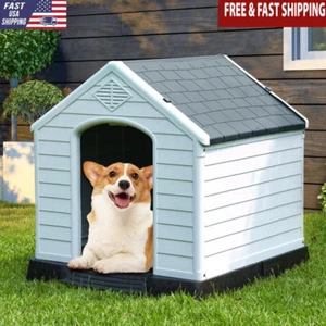 Weatherproof Plastic Dog House Indoor Outdoor Shelter W/ Air Vents Easy Assembly - Picture 1 of 5