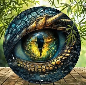 Dragon Eye Metal Tin Round Sign 20 x 20cm Aluminum Mythical Hanging Wall Plaque - Picture 1 of 23