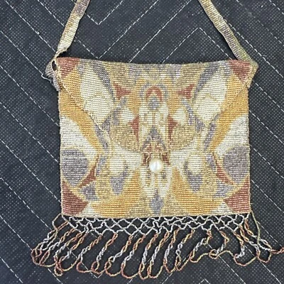 Monedero vintage plegable multicolor acero micro cuentas, hecho en Francia Foto 1 de 4