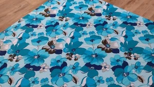 Teal Floral Print Nylon Spandex Fabric 4 Way Strech By Yard - Picture 1 of 3