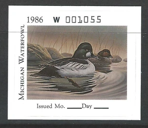 Bigjake: #MI-11, $3,75 Common Goldeneyes, 1986 Michigan Duck Stamp - Imagen 1 de 2