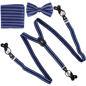 New in box Convertible Elastic Suspender Braces_Bowtie & Hankie navy blue black - Picture 1 of 3