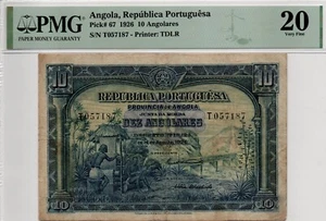 Angola 10 Angolares 1926 pick 67 (PMG 20 VF) Rare - Picture 1 of 2
