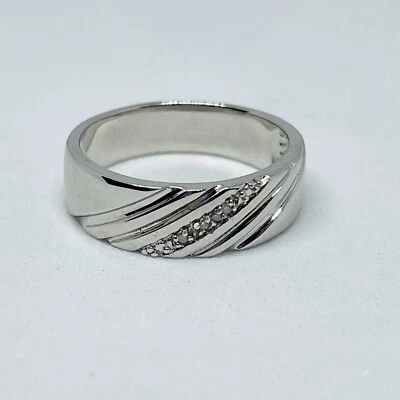 Sterling Unisex Diamond Accent Wedding Band Rhodium Plated Size 8 Estate - Image 1 of 4