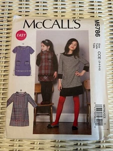McCalls Pattern 6786 GIRLS DRESSES Sz 3-6 Short Long Sleeves Collar Pockets NEW - Picture 1 of 2