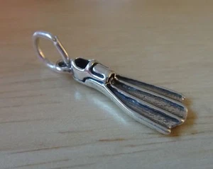 Sterling Silver 3D 22x8mm Snorkel Scuba Diver Fin Flipper Charm - Picture 1 of 3
