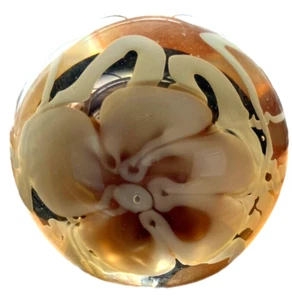 Vntg Rich Miller Signed Art Glass Paperweight 1980 Brown White tan floral/ swirl - Picture 1 of 8