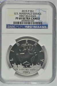 2015 P MARSHAL SILVER DOLLAR $1 NGC PF69 FIRST RELEASES - Picture 1 of 5