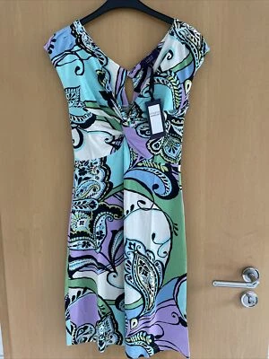 ANNELOES Sommerkleid A-Linie bunt türkis weiß überschnitte Schultern Gr.S NEU - Bild 1 von 4