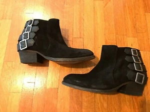 [H BY HUDSON] Encke Black Suede Leather Buckle Ankle Bootie Women's EU 37 US 6.0 - Picture 1 of 5