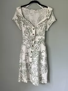 FREE PEOPLE Urban Outfitters Fit & Flare Linen Floral Dress Pockets Vintage Look - Picture 1 of 9