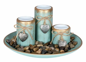 Teelichthalter Set B25cm Holzteller Tischdeko Grün Gold Shabby Chic Vintage Deko - Bild 1 von 6