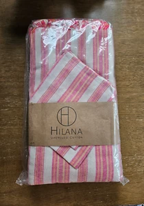 Hilana Upcycled Cotton Andana Striped Tablecloth Set Magenta - Plus 12 Napkins - Picture 1 of 6