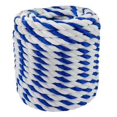 RIGHTROPE.COM Blue White Poly Polypropylene Pool Rope 3 Strand Twist 1/4 3/8 1/2 5/8 3/4 100
