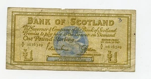 BANK OF SCOTLAND SCOTTISH £1 BANKNOTE DATED 3rd MARCH 1967 PREFIX AV - Picture 1 of 2