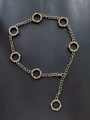 Cinturón de eslabones de cadena tono plateado con eslabones de aro de metal para mujer Boho Punk Foto 1 de 4