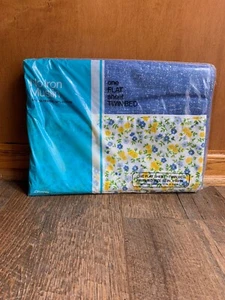 NEW Vintage JcPenney No-Iron Muslin One Flat Sheet Twin Bed Blue Floral NIP - Picture 1 of 7