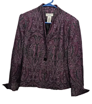 Covington ♈Chaqueta tejida con botones para mujer talla M~paisley púrpura/negro Foto 1 de 3