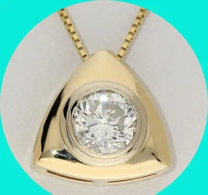 Natural Diamond Solitaire Pendant Necklace  1.05CT  14K Yellow Gold  18”Chain - Picture 1 of 8