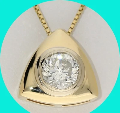 Natural Diamond Solitaire Pendant Necklace  1.05CT  14K Yellow Gold  18”Chain - Image 1 of 4