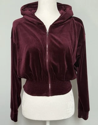 Chaqueta con Capucha Anthropologie Saturday Sunday Catie Crop Terciopelo Cremallera Completa Vino Talla S Foto 1 de 4