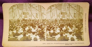 Vintage Stereoview Christian Endeavor Tent Meeting Boston 1895 Lt Gov Walcott Ex - Picture 1 of 3