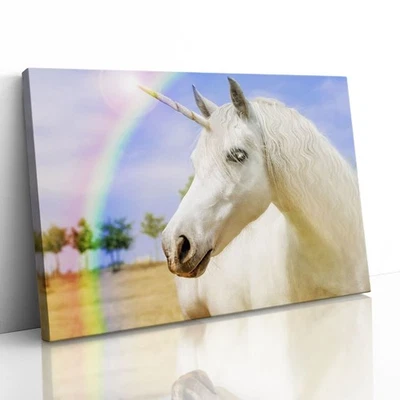 Unicorn Rainbow Kids Canvas Framed Print Picture Wall Art - Image 1 of 4
