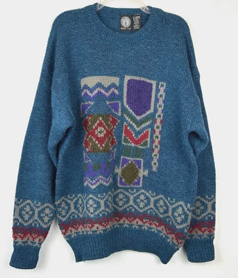 Vintage 90s Hang Ten Sweater Mens XL Blue Unique Retro 80s Throw Back Casual - Image 1 of 4