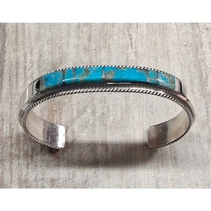 Navajo, Francis Yazzie Sterlingsilber Kingman Türkis Armreif Armband Größe 7 - Bild 1 von 6