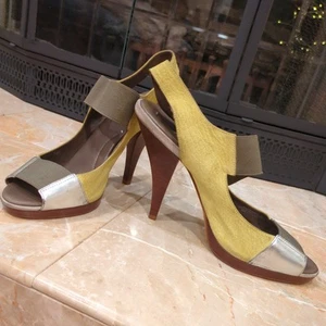 Bcbg Max Aziria Green And Sliver Slingback Heels Sz 10 - Picture 1 of 12