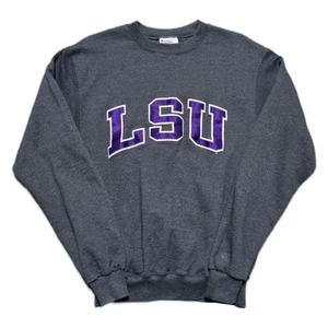 Y2K LSU Tigers Sweatshirt Mens Small Gray Spell Out Spell Logo Sweatshirt - Picture 1 of 15