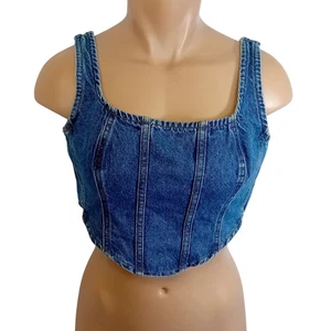 &Jeans Corsé Denim Circular Top Cremallera Estilo Y2K Reciclado Salir Ropa de Club M - Imagen 1 de 16