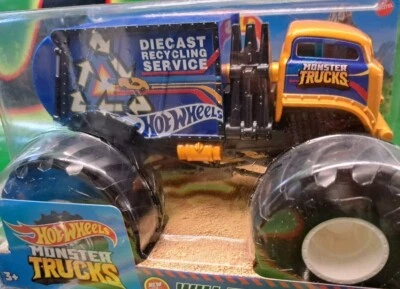 Camión de basura Hot Wheels Monster Trucks juguete lo destrozará todo escala 1/24 nuevo Foto 1 de 4