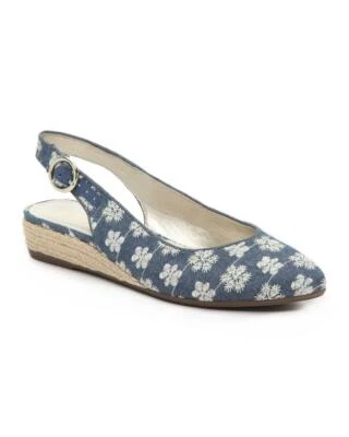 NUEVO ANNE KLEIN AZUL DENIM FLORAL CUÑA SANDALIAS ZAPATOS DE SALÓN TALLA 7,5 M $80  Foto 1 de 4