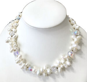 Freshwater Egg Pearl Faceted Borealis Crystal Necklace