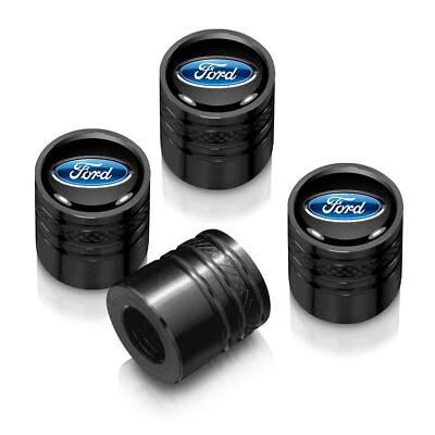 Ford Logo in Black on Black Aluminum Cylinder-Style Tire Valve Stem Caps - Image 1 of 4